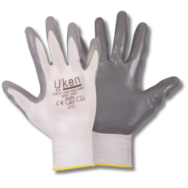 GLOVES NITRILE GREY GRIP UKEN